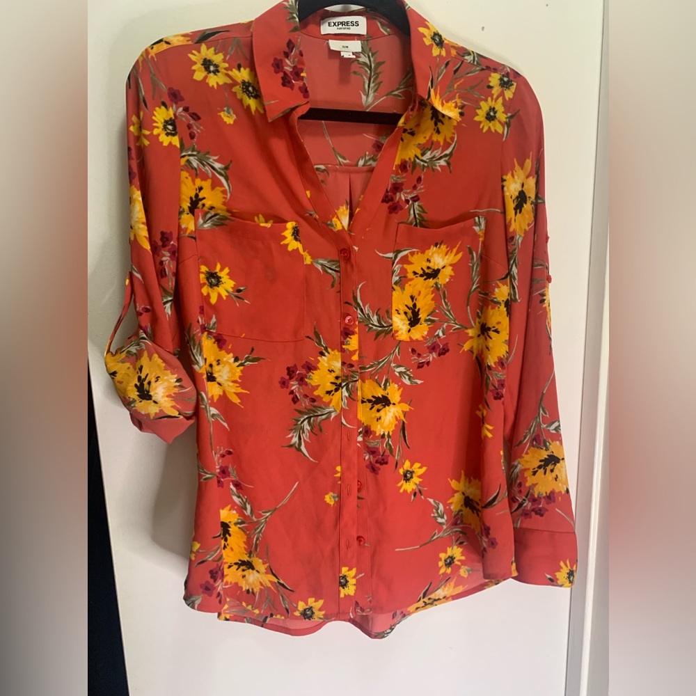 Express | Slim Fit Floral Print Portofino Shirt in Floral Print Meduim